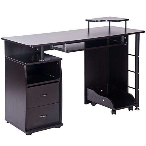 Binrrio Computer Desk, Wood Home Office Computer Desk, Laptop PC Table Writing Study Table Computer Workstation with Storage Drawers，Keyboard Tray, Printer Tray 2