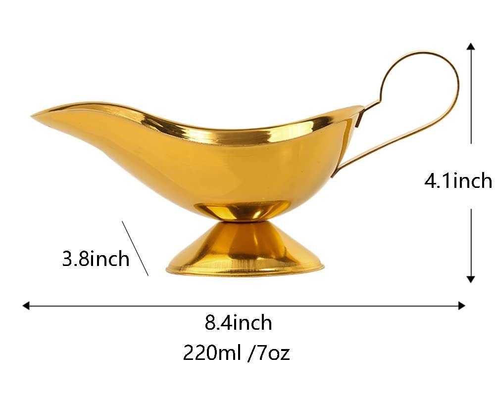 123Arts 2pcs Gold Stainless Steel Gravy Boats for Gravy, Cream, Black Pepper Sauce, 7 Oz 3