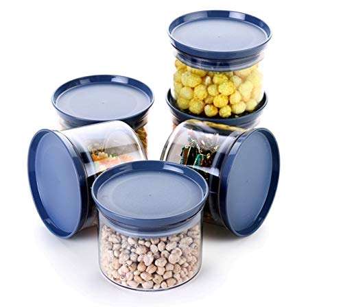 YouBee Plastic Air Tight Kitchen Storage Container For Rice | Dal | Atta, Bpa-Free, Flour | Cereals | Snacks | Stackable | Modular, Round, 500 Ml Set 6 (Black) 2