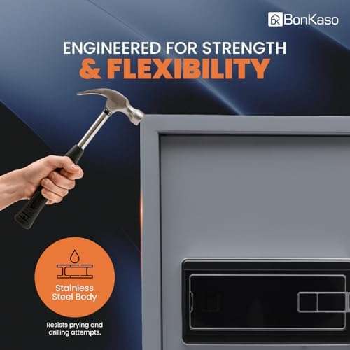 BonKaso Safe Locker For Home, 51 Litres Locker Box For Money, Jewellery, Digital Electronic Safe Locker for Home & Office With Auto lock Function, Anti Theft Alarm And LED Display, (Grey) 6