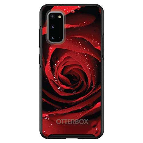 DistinctInk Case for Samsung Galaxy S20 Ultra / S20 Ultra 5G (6.9" Screen) - Replacement for OtterBox Symmetry Custom Black Case - Dew Covered Red Rose 1