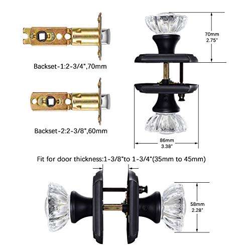 CLCTK Glass Door Knobs Interior with Lock, Vintage Privacy Crystal Door Knobs for Bedroom Bathroom, Matte Black 6
