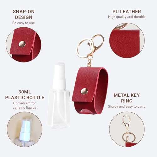 Wumuzai 6 Pack Keychain Alcohol Spray Bottle, Mini Travel Size 1 oz, Portable Refillable Hand Sanitizer Bottle Case Holder, Empty Small Perfume Spray Bottle for Water Soap Lotion (B) 3