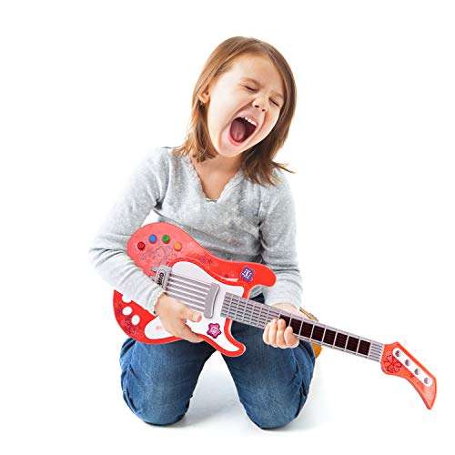 M SANMERSEN Toy Guitar for Kids, Kids Guitar Toys with Strap/Vibrant Sounds/Colorful Lights Musical Instruments Toy for Girls No String (Red) 2