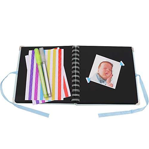 WCR Scrapbook Photo Album, DIY Memory Book Guest Book for Baby Shower Birthday Wedding Anniversary Gifts, Baby Scrapbook with Photo-Openning 40 Black Pages and Stickers (Powder Blue, 6.8 x 6.8 Inch) 6