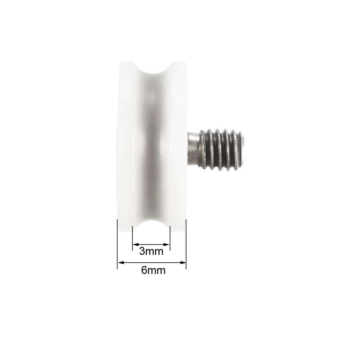 uxcell Bearing Roller with Threaded Rod 15x6mm M4 U Groove for Sliding Door Track Guide, Nylon, White, Pack of 2 3