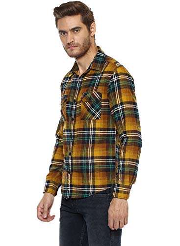 Mufti Men's Checkered Slim Fit Casual Shirt (MFS-9096-G-12-YELLOW-XL_Yellow_XL) 4