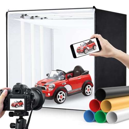 Professional Photo Light Box, Heorryn 24x24x24 Inches Portable Photo Studio Box Folding Shooting Tent Kit with Brightness Dimmable LED Lights & 5 Backdrops for Jewellery, Food, Shoes Photography etc 1