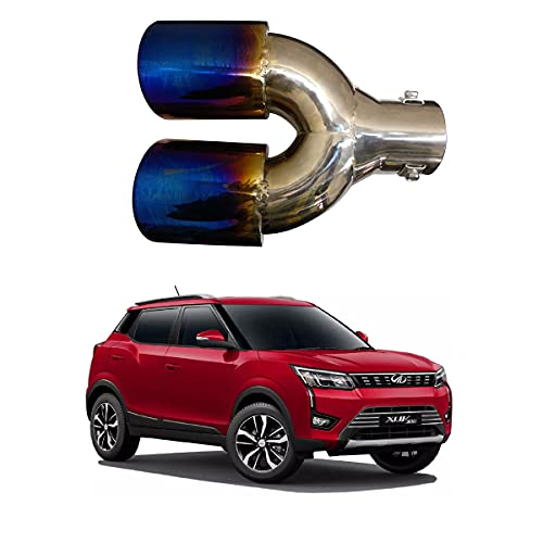 Oshotto Stainless Steel Dual Pipe SS-013 Car Exhaust Muffler Silencer Cover Compatible with Mahindra XUV-300 (Multicolor)