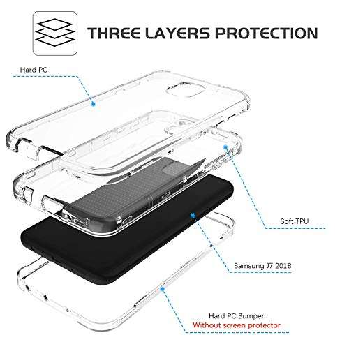 YINLAI Clear Case for Galaxy J7 2018/j7 Crown/J7 Aero/J7 Refine/J7 Star/J7V/J7V 2nd Gen,3 in 1 Heavy Duty Shockproof Protective Hybrid PC TPU Bumper Transparent Phone Cover for Samsung J72018,Crystal 3
