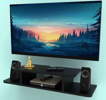 Explore Wood Crafts Handicraft TV Entertainment | Wall Unit Engineered Wood, Wall Set-top Box Stand, Modern TV Cabinet, Living Room Storage Space (Black) 3