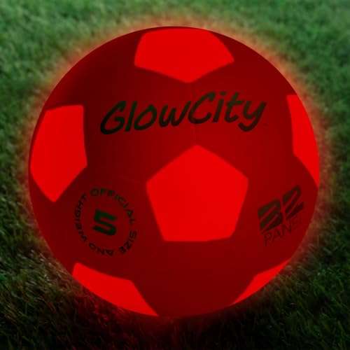 GlowCity Glow in The Dark Soccer Ball | Light Up Indoor/Outdoor Soccer Ball with 2 LED Lights | Pre-Installed Batteries | Fun Gift for Teens 1