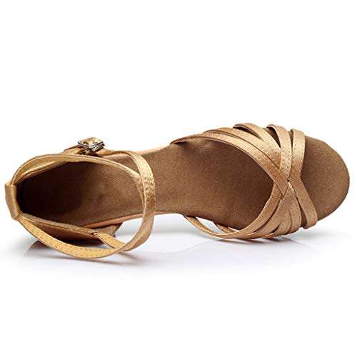 HENWERD Ballroom Dance Shoes for Women Latin Salsa Rhinestone Performance Shoes Sandals (Khaki,6 US) 3