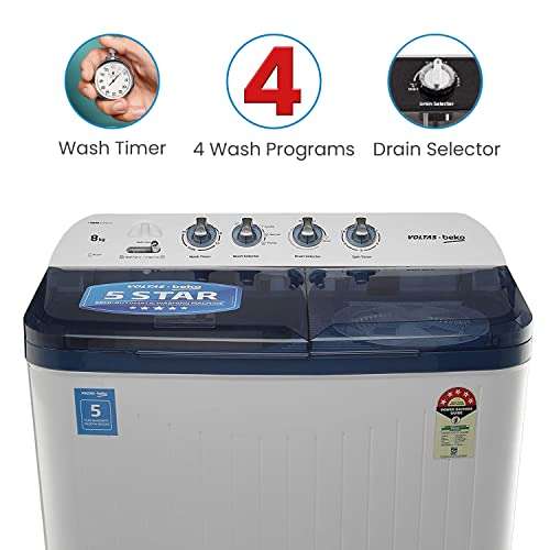 Voltas Beko 8 kg Semi-Automatic Top Loading Washing Machine, 2 Casette Filter (WTT80DBLT, Sky Blue) 4