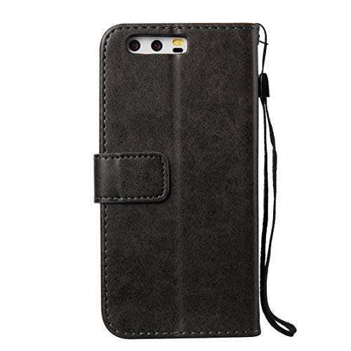 Jiangym Mobile Phone Leather Cases for Huawei P10 Skull Pressed Flowers Pattern Horizontal Flip Leather Case with Holder & Card Slots & Wallet & Lanyard (Black) Leather Cases (Color : Black) 2