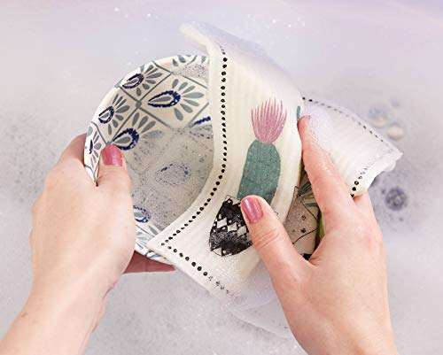 DII CAMZ11079 Swedish Dishcloths, 100% Natural Cellulose, Set of 3, Reusable, Dishwasher and Microwave Safe, Environmentally Friendly Dish Cloths, 7.75x6.75, Succulents 6