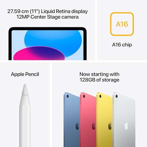 Apple iPad 11″: A16 chip, 27.69 cm (11″) Model, Liquid Retina Display, 128GB, Wi-Fi 6, 12MP Front/12MP Back Camera, Touch ID, All-Day Battery Life — Yellow 5
