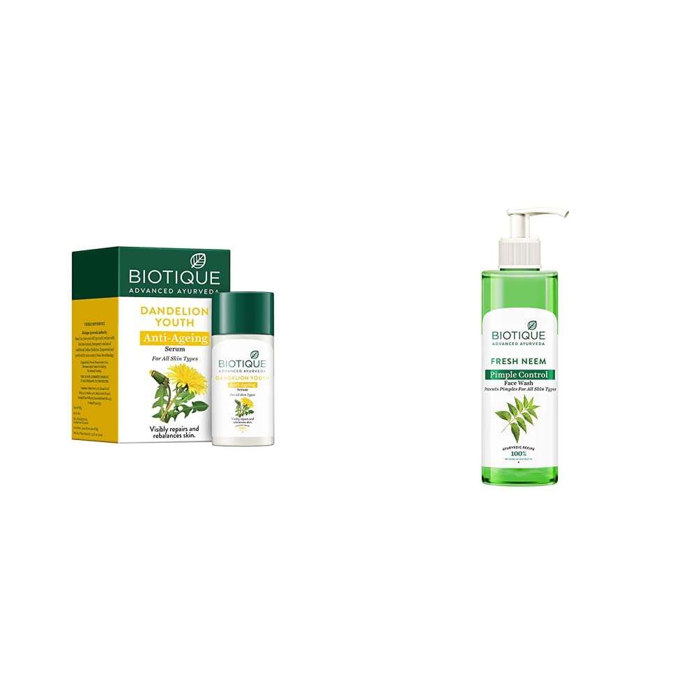 Biotique Bio Dandelion Visibly Ageless Serum, 40 ml and Biotique Bio Neem Purifying Face Wash, 200 ml 1