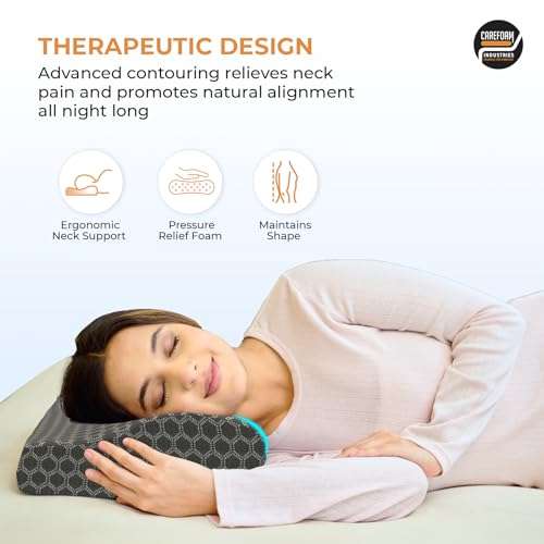 CareFoam Cooling Gel Memory Foam Cervical Neck Pillow | 2 Years Warranty | Pain Relief Sleep, Improves Posture Spinal Alignment, Neck Pain Relief |19 x 12 x 4 Inch| Black Jacquard Cover | Pack of 1 4