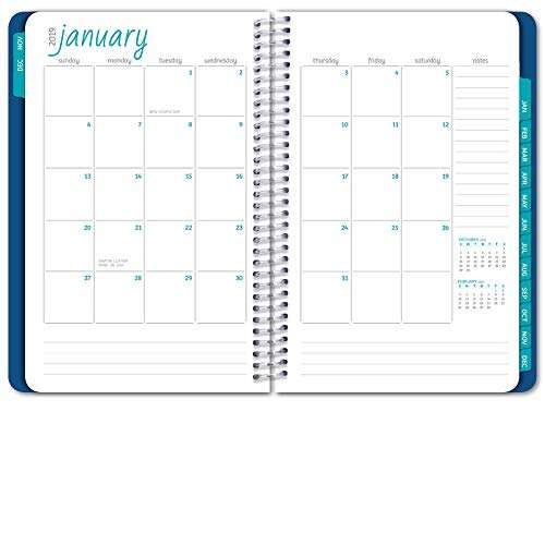 HARDCOVER Calendar Year 2019 Planner: (November 2018 Through December 2019) 5.5"x8" Daily Weekly Monthly Planner Yearly Agenda. Bonus Bookmark, Pocket Folder and Sticky Note Set (Blue Elephants) 5