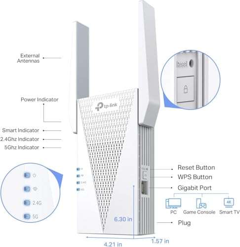 TP-Link AX3000 WiFi 6 Range Extender | PCMag Editor's Choice | Dual-Band Wireless Repeater w/Ethernet Port | Up to 2400 Sq. Ft., 64 Devices | Internet Signal Booster | APP Setup | EasyMesh (RE715X) 4