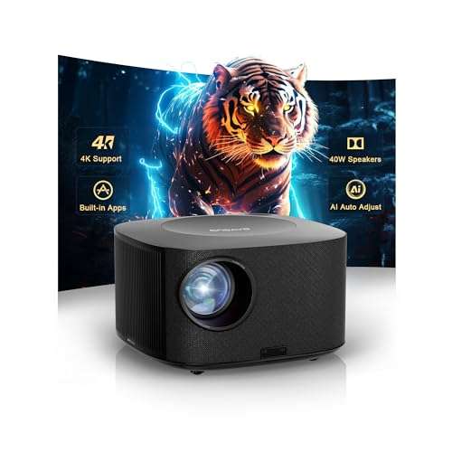 Projector-4K with WiFi and Bluetooth:[2500 ANSI/40W Dolby Audio/Official Licensed Apps], Outdoor-Projector with Smart OS 2.0 & AI Auto Focus,ONOAYO ONO5Pro Smart Movie Projector for Indoor/Outdoor Use 1