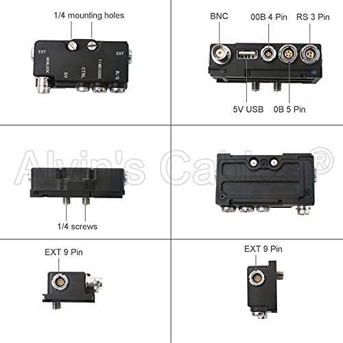 Alvin’s Cables Breakout B-Box for RED-Komodo Camera EXT-9-Pin to Run-Stop|Timecode|CTRL|5V USB| Genlock-BNC Splitter-Box Black with Rotatable Right Angle Cable 5