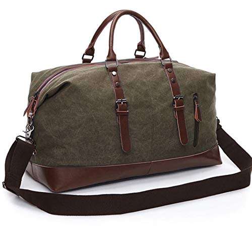 Style Homez American Pure Leather Canvas Weekender Duffle Over Size Luggage Bag, Vintage Style 45 litres Navy Green Color (for Men and Women) 4