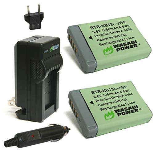 Wasabi Power NB-13L Battery (2-Pack) and Charger for Canon PowerShot G1 X Mark III, G5 X, G5 X Mark II, G7 X, G7 X Mark II, G7 X Mark III, G9 X, G9 X Mark II, SX620 HS, SX720 HS, SX730 HS, SX740 HS 1