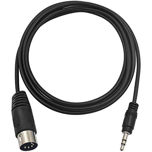 Poyiccot MIDI Cable, 1.5M/5Ft 5-Pin DIN Plugs Male to 3.5mm 1/8 inch TRS Male Jack Stereo Plug Converter Cable Audio Cable (DIN-3.5mm)