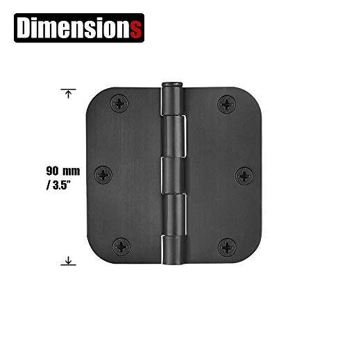 JQK Door Hinges Black, 3 1/2" Door Hinge Rounded 3.5 Inch x 3.5 Inch 5/8" Radius Corners Interior Door Hardware Matte Black, 3 Pack, HDH200-BK-P3 2