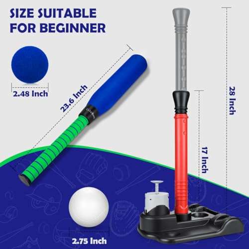 CeleMoon Adjustable Tee Kids T Ball Set Baseball Softball Bat Batting Toy, 8 Balls Included, for Toddler Boys Girls Age 3 4 5 6 Indoor Outdoor Sport Playing Game 6
