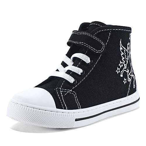K KomForme Toddler Sneakers Girls Canvas High Top Walking Shoes with Hook and Loops 1