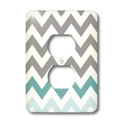 3dRose lsp_179811_6 Grey Chevron with Mint Turquoise Zig Zag Accent Gray Zigzag Pattern Outlet Cover, Multicolor 3