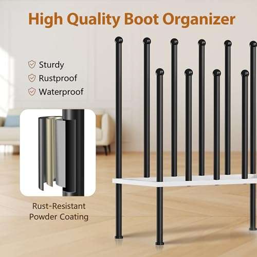 PLKOW Boot Rack Organizer, Metal Free Standing Shoe Racks for Tall Boots, 2 Tier Boot Holder Fits for 6 Pairs, Boot Storage Organizer for Entryway, Garden, Outdoor, Bedroom 5
