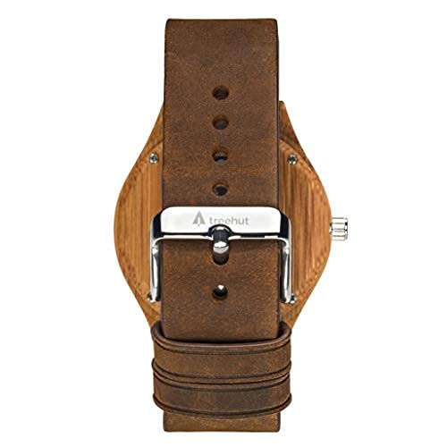 Treehut Wooden Watches for Men, Great Japanese Quartz Movement, Analog Stylish Watch with Adjustable Stainless Steel Clasp, Buckle, Leather Straps Wrist Wood Watch Made from Wood, Relojes para Hombre 5