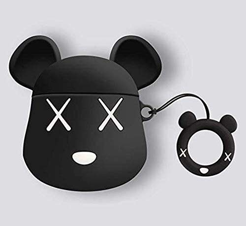Mulafnxal for Airpods 1&2 Case, Silicone Protective Cover for Airpod Stylish Cool Shockproof Chic Fashion Unique Case for Air Pods Girls Kids Boys Teens, Black