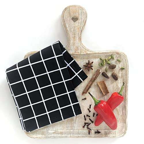 Rakaabi™ Black with Thin White Checks Print, Multi-Utility Dish Towel for Modern Kitchen, Dining, Café, Office, Wrap, Gift. Designer Export Quality. 28x18 inch