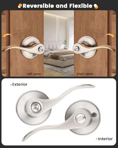Gobrico 10 Pack Privacy Keyless Door Handles in Satin Nickel, Interior Bath and Bed Door Lever, Drop Style Heavy Duty Brushed Nickel Door Knobs 4
