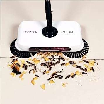 FEELING MALL Automatic Hand Push Sweeper Broom Household Cleaning Dustpan Sweeping Machine Telescopic Rod (White) 5