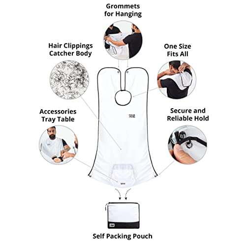 Beard King Beard Bib Apron - Shaving Set for Dad - As Seen on Shark Tank - Men's Hair Catcher for Shaving - Grooming Accessories - Packing Pouch, White 4