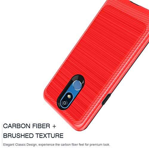 IRUNME Compatible with LG K40 Case,LG K40 Phone Case,LG Solo LTE/LG K12 Plus/LG X4 2019/LG LMX420 Phone Case with Screen Protector,Carbon Fiber Brushed Texture for Girls/Women-Red 4