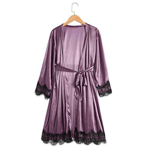 FEDULK 3PCs Women Sexy Lace Lingerie Intimates Nightwear Underwear Sleepwear Dress Suits(Purple, Large) 4