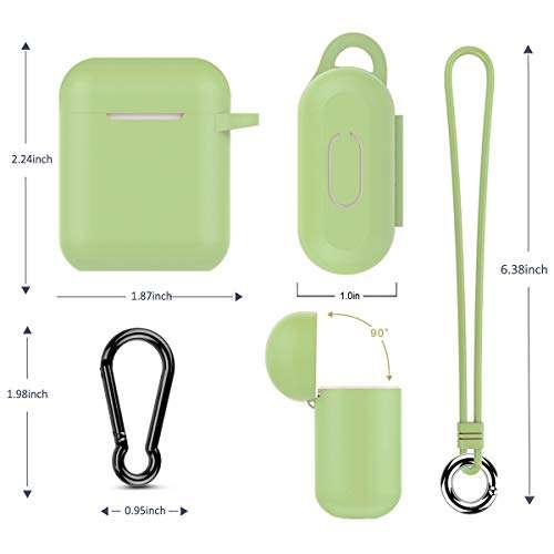 Airpods Case, Music tracker Protective Thicken Airpods Cover Soft Silicone Chargeable Headphone Case with Anti-Lost Carabiner for Apple Airpods 1&2 Charging Case (Matcha Green) 6