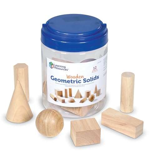 Learning Resources Geometric Solids, Wooden Shapes, Set of 12 Geometric Shapes, Ages 6+ 1