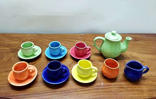 KARARI® Ceramic Kids Toys Kids Tea Set/Tea Cups Set with Suacers for Children DIY Kitchen Ceramic Tea Set for Kids Tea Set Tea Party Teapot Play Set Girls Kitchen Toy (for Kids ONLY) Red Colour 1