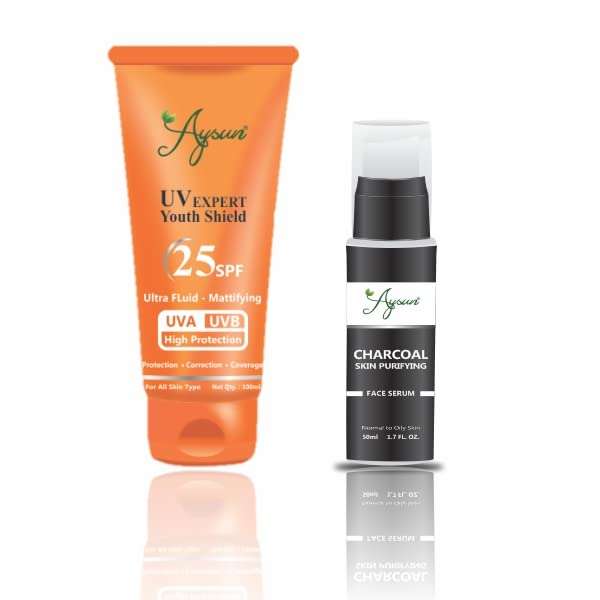 Aysun Combo Pack of UV Expert Youth Shield 25SPF & Charcoal Face Serum Pack of 2