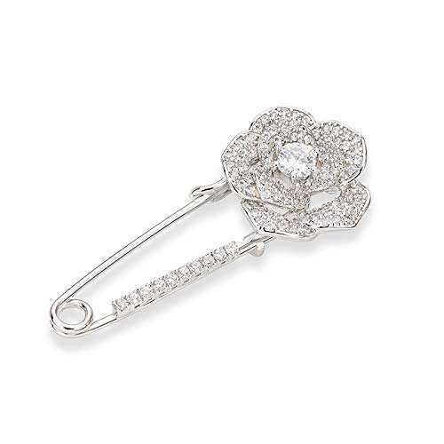 YYBONNIE Silver Tone Sparking Micro Pave Layered Petal CZ Rose Flower Cardigan Sweater Safety Pin Brooch 3