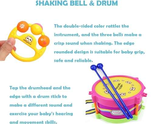 Toddler Musical Instruments Toys, Baby Maracas Shakers Percussion Mini Drum Set for Toddlers Preschool Boys and Girls（Random Color） 5