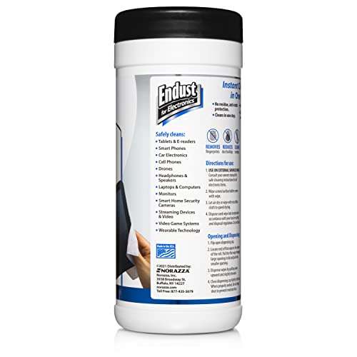 Endust For Electronics Screen Cleaner Wipes, Electronics Surface Cleaning Wipes, For Tablet, E-Reader, Computer Monitor, Laptop, Phone, TV, GPS, Pre-Moistened, Alcohol & Ammonia Free, 70 Count (12596) 2